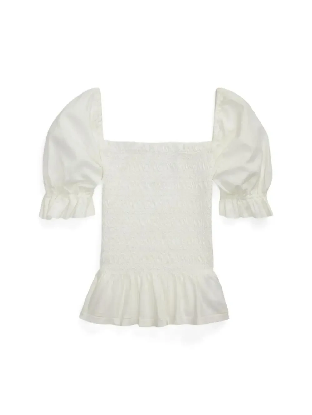 $55 Polo Ralph Lauren Smocked Jersey Peplum Top Big Girls S (7)White Pullover